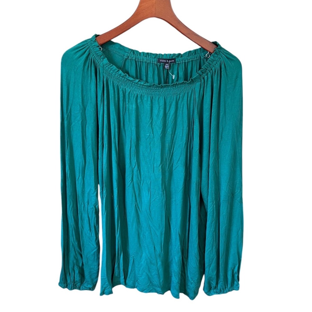NWT Violets & Roses Evergreen Smocked Neck Long Sleeve Blouse Career Wear XXL